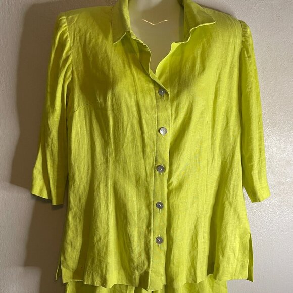 SAB Collections lime green 100% linen button down shirt and pants Size 7-8 - Picture 2 of 9